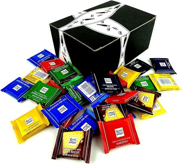 Ritter Sport Assorted Mini Chocolate Squares, 1 lb Bag in a BlackTie Box in Pakistan in Pakistan