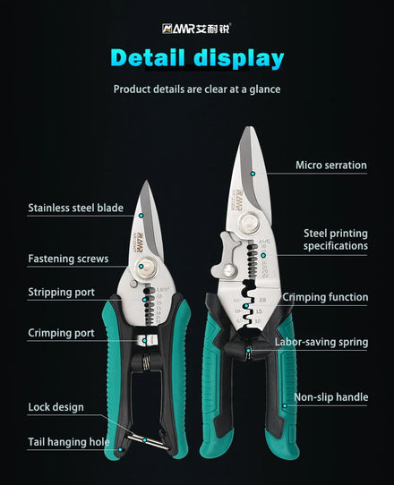 AMR 6-inch 8-inch stainless steel multifunctional electrician scissors for cutting crimping stripping wires