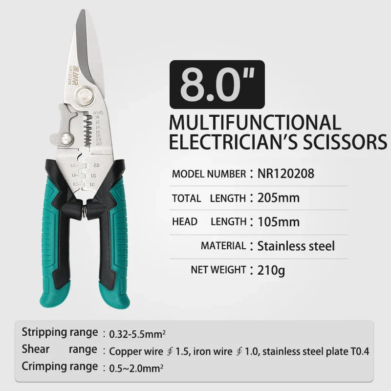 AMR 6-inch 8-inch stainless steel multifunctional electrician scissors for cutting crimping stripping wires