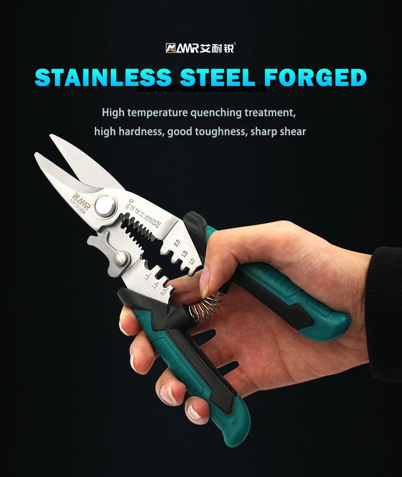 AMR 6-inch 8-inch stainless steel multifunctional electrician scissors for cutting crimping stripping wires