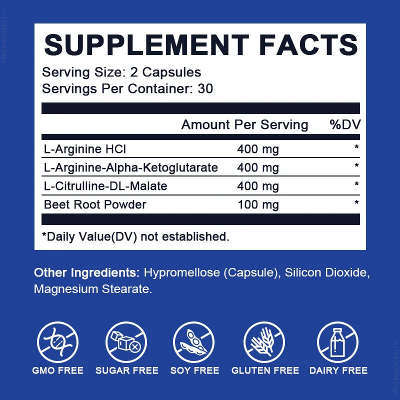 Alliwise L-arginine Nitric Oxide Supplement for Promote Muscle Growth Energy Train Longer Increase Intensity Boost Testosterone