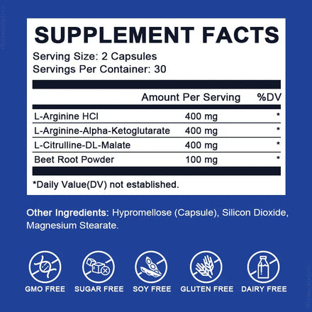 Alliwise L-arginine Nitric Oxide Supplement for Promote Muscle Growth Energy Train Longer Increase Intensity Boost Testosterone