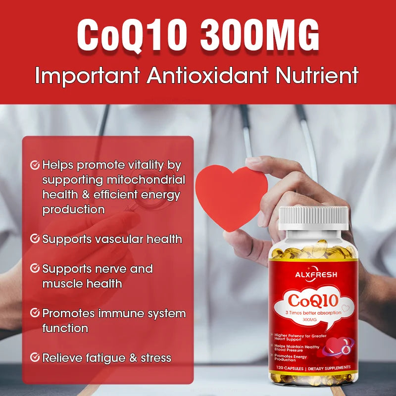 Alxfresh CoQ10 300mg | Coenzyme Q-10 |NonGMO,Gluten Free Vegan