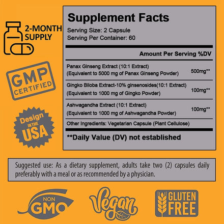 Alxfresh Korean Ginseng Capsules Ginkgo Biloba for Strength, Endurance, Performance Enhancement and Focus Supplement