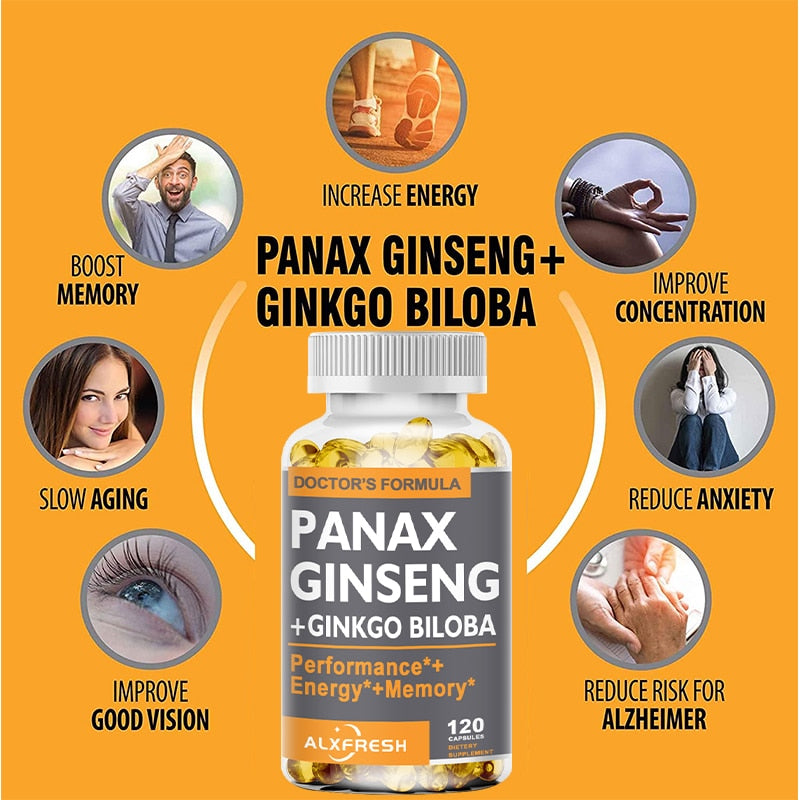 Alxfresh Korean Ginseng Capsules Ginkgo Biloba for Strength, Endurance, Performance Enhancement and Focus Supplement