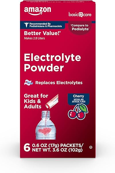 Amazon Basic Care Electrolyte Powder Packets for Kids & Adults, Cherry Flavor, 6 count (Pack of 1) in Pakistan in Pakistan