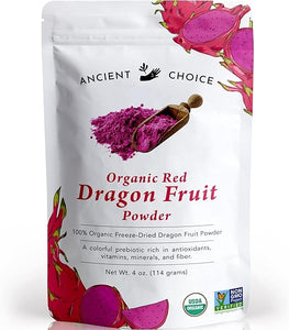 Ancient Choice - Red Dragon Fruit Powder (4 ounces) | USDA Organic Freeze Dried | Non-GMO Pitaya | Natural Food Coloring | Vegan Pink Superfood | Vegetarian | Smoothie | Baking | Fiber | Prebiotic in Pakistan