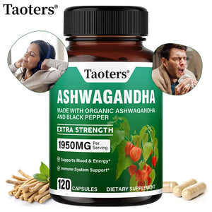 Ashwagandha + Black Pepper Capsules - Helps Improve Energy Reduce Anxiety Stress, Support Brain, Immune Health, Mood Supplements