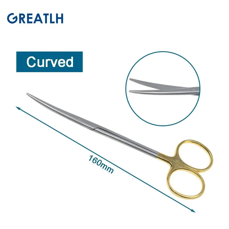 Autoclavable Tissue Scissors Stainless Steel Golden Handle Blunt Scissors Straight Head Curved Head Surgical Scissors
