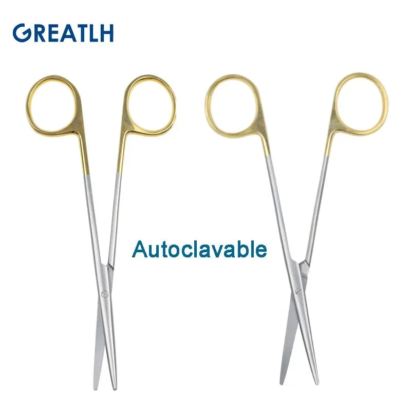 Autoclavable Tissue Scissors Stainless Steel Golden Handle Blunt Scissors Straight Head Curved Head Surgical Scissors