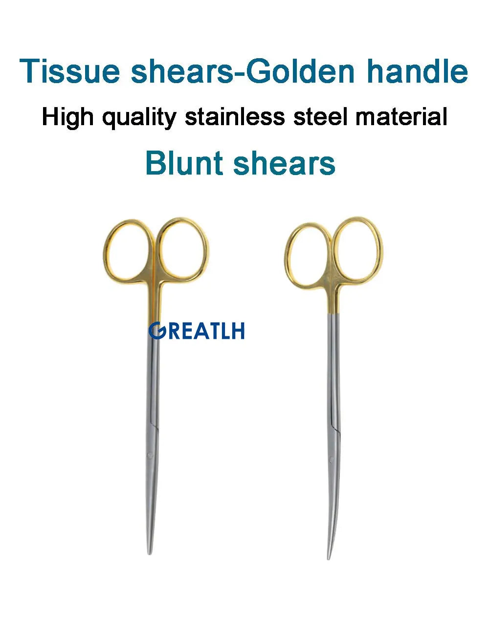 Autoclavable Tissue Scissors Stainless Steel Golden Handle Blunt Scissors Straight Head Curved Head Surgical Scissors