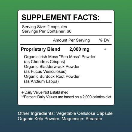 BEAU Sea Moss Capsule Iodine Supplement Support Thyroid Function Reduce Inflammation Protect Joints Boosts Digestion Healthy Gut