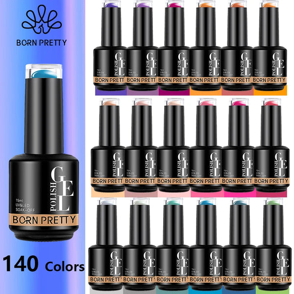 BORN PRETTY 15ml 140 Colors Gel Nail Polish Gorgeous Glitter Sequins Gel Soak Off UV LED Gel Nail Art DIY Design Varnishes in Pakistan