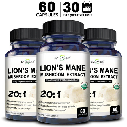 Balincer Lion's Mane Mushroom Extract Supplement for Mood and Sleep Health, Non-GMO, Gluten-free
