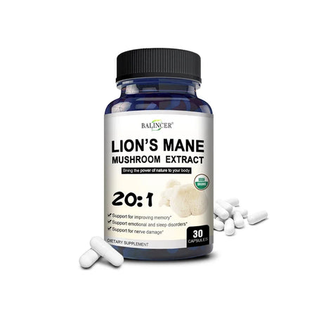 Balincer Lion's Mane Mushroom Extract Supplement for Mood and Sleep Health, Non-GMO, Gluten-free