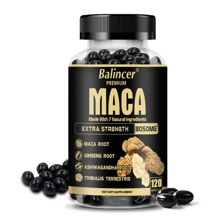 Balincer Maca Supplement - with Ginseng Ashwagandha Tribulus Terrestris 8050mg - Muscle Mass, Endurance and Vitality