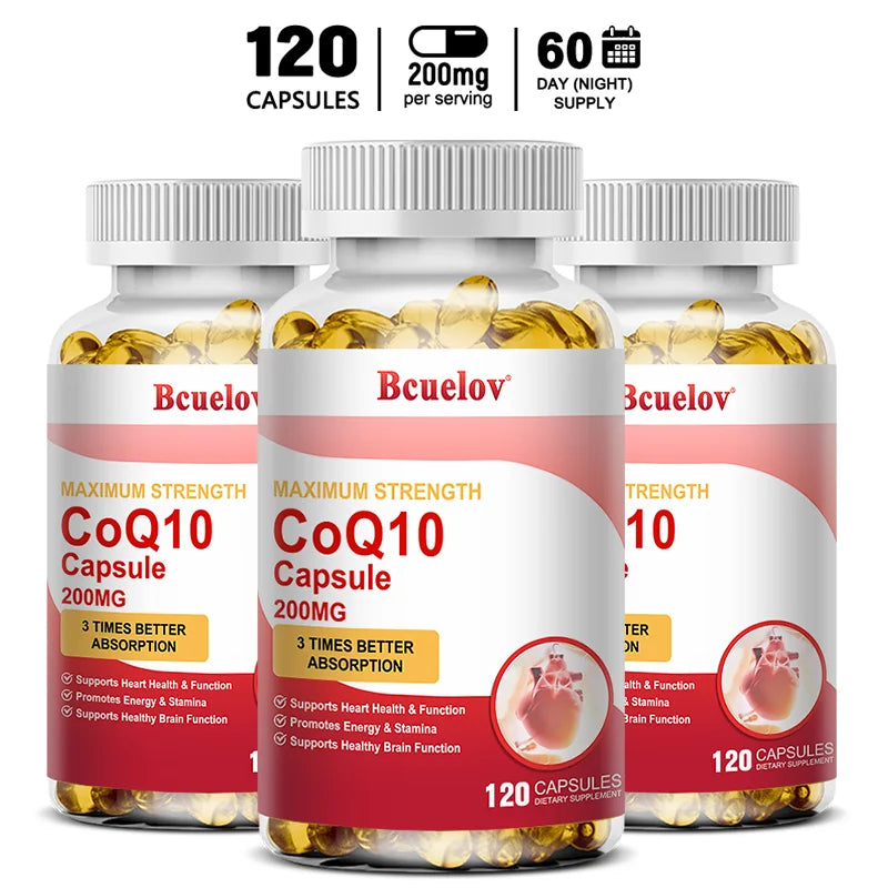 Bcuelov CoQ10 200 Mg - 3x More Absorption | CoQ-10 | Non-GMO, Gluten-Free Vegan | Dietary Vitamin Supplement
