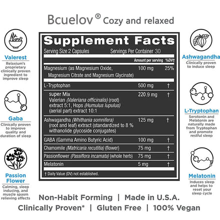 Bcuelov Natural Sleep Supplement - Helps Fall Asleep Faster and Relieves Stress