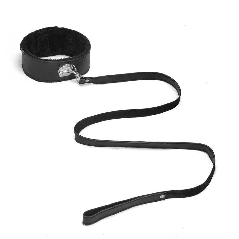 Bdsm Collar Leather And Leash Plush Fetish Bondage Necklace SM Toys Restraints For Adults Women Men Couples Games