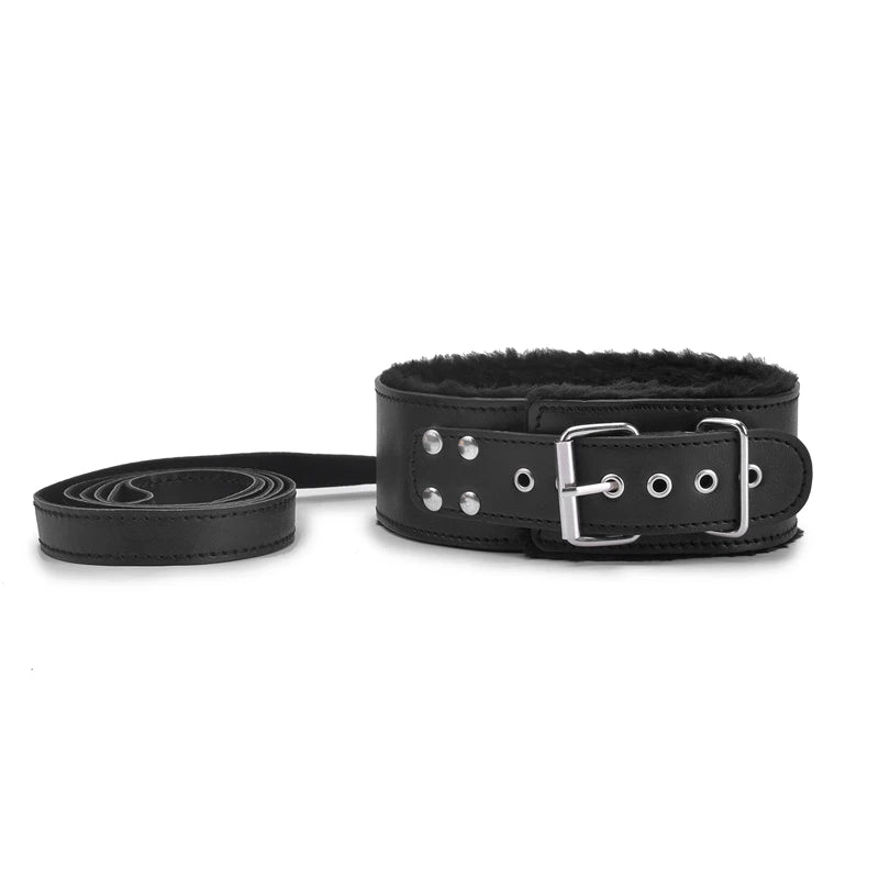 Bdsm Collar Leather And Leash Plush Fetish Bondage Necklace SM Toys Restraints For Adults Women Men Couples Games