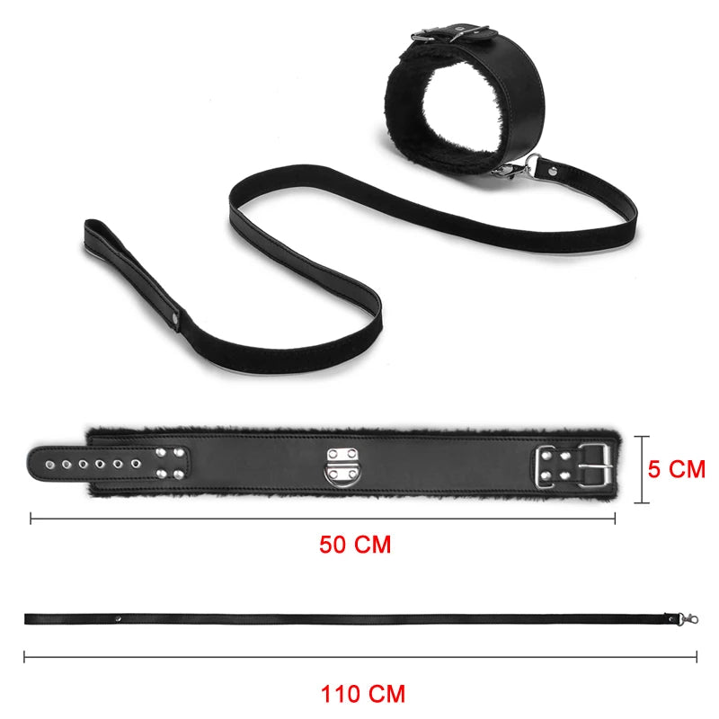Bdsm Collar Leather And Leash Plush Fetish Bondage Necklace SM Toys Restraints For Adults Women Men Couples Games