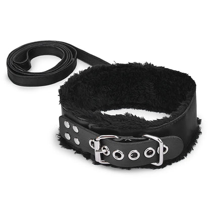 Bdsm Collar Leather And Leash Plush Fetish Bondage Necklace SM Toys Restraints For Adults Women Men Couples Games
