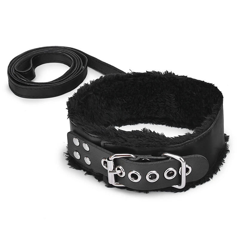 Bdsm Collar Leather And Leash Plush Fetish Bondage Necklace SM Toys Restraints For Adults Women Men Couples Games