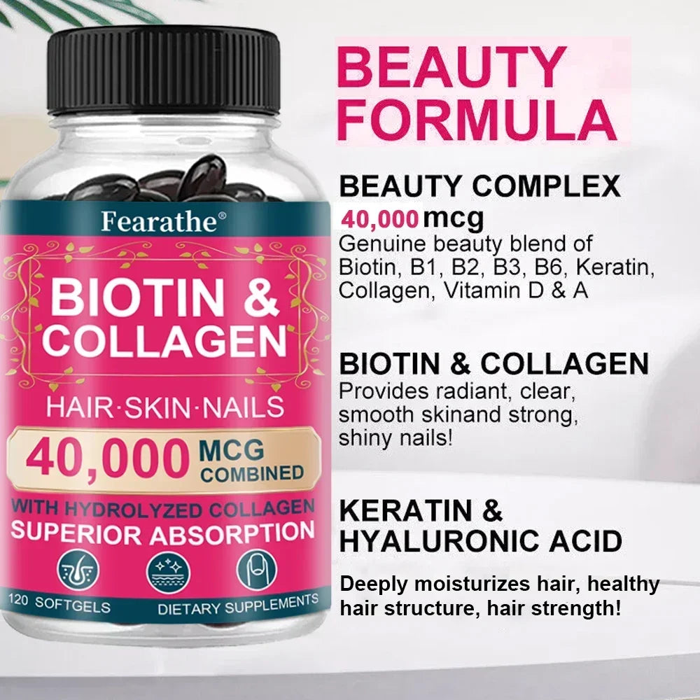 Biotin for Hair Growth - Biotin and Collagen Support Healthy Hair, Strong Nails and Radiant Skin - Hair Growth for Men and Women