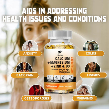 Calcium Magnesium Zinc + D3 Vitamin Nutritional Supplement - Supports Bone Density & Muscle Health - Immune Support