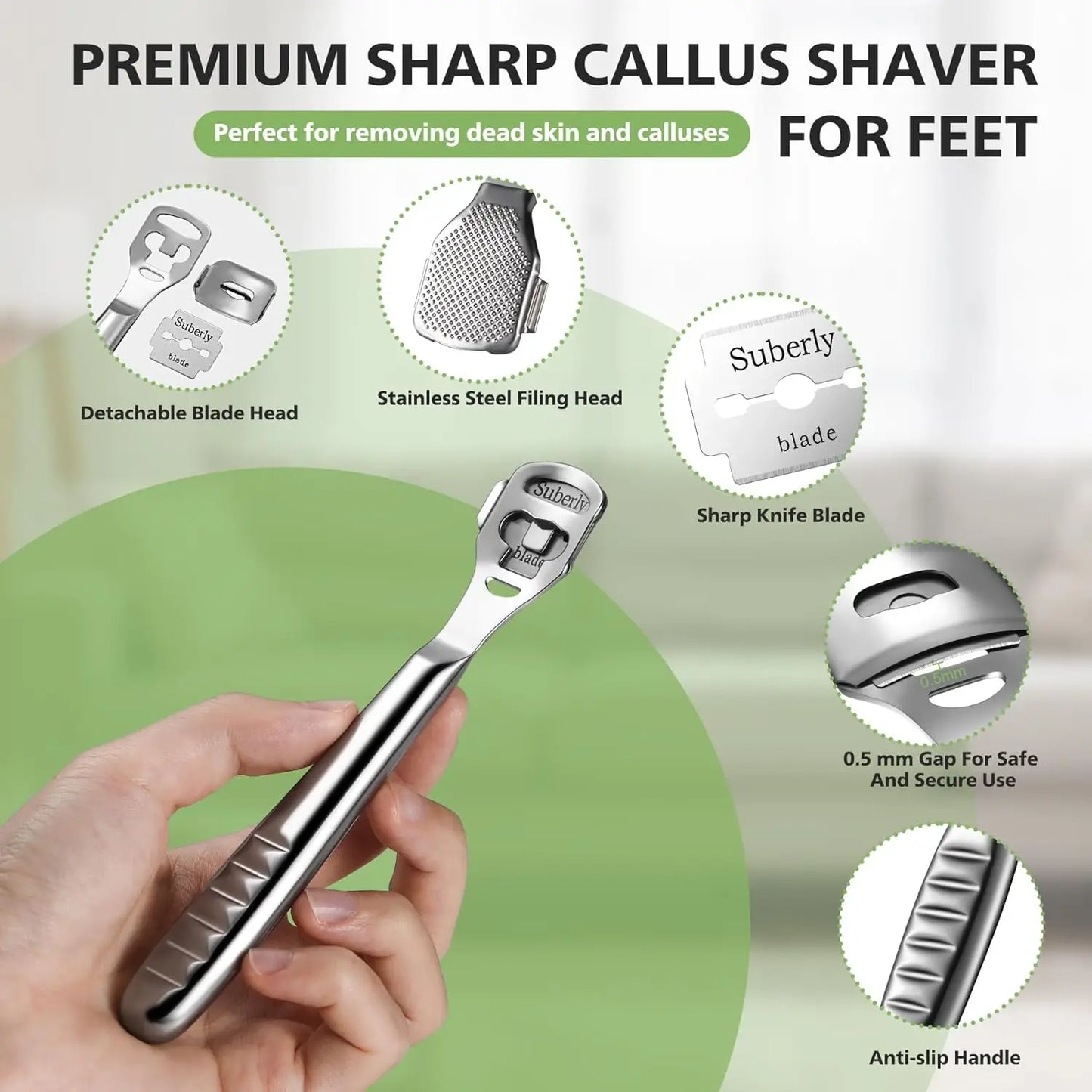 Callus Shaver Remover with 10Replacement Blades Stainless Steel Comfort Grip Foot Corn Scraper Heel Rasp Foot Care Pedicure Tool