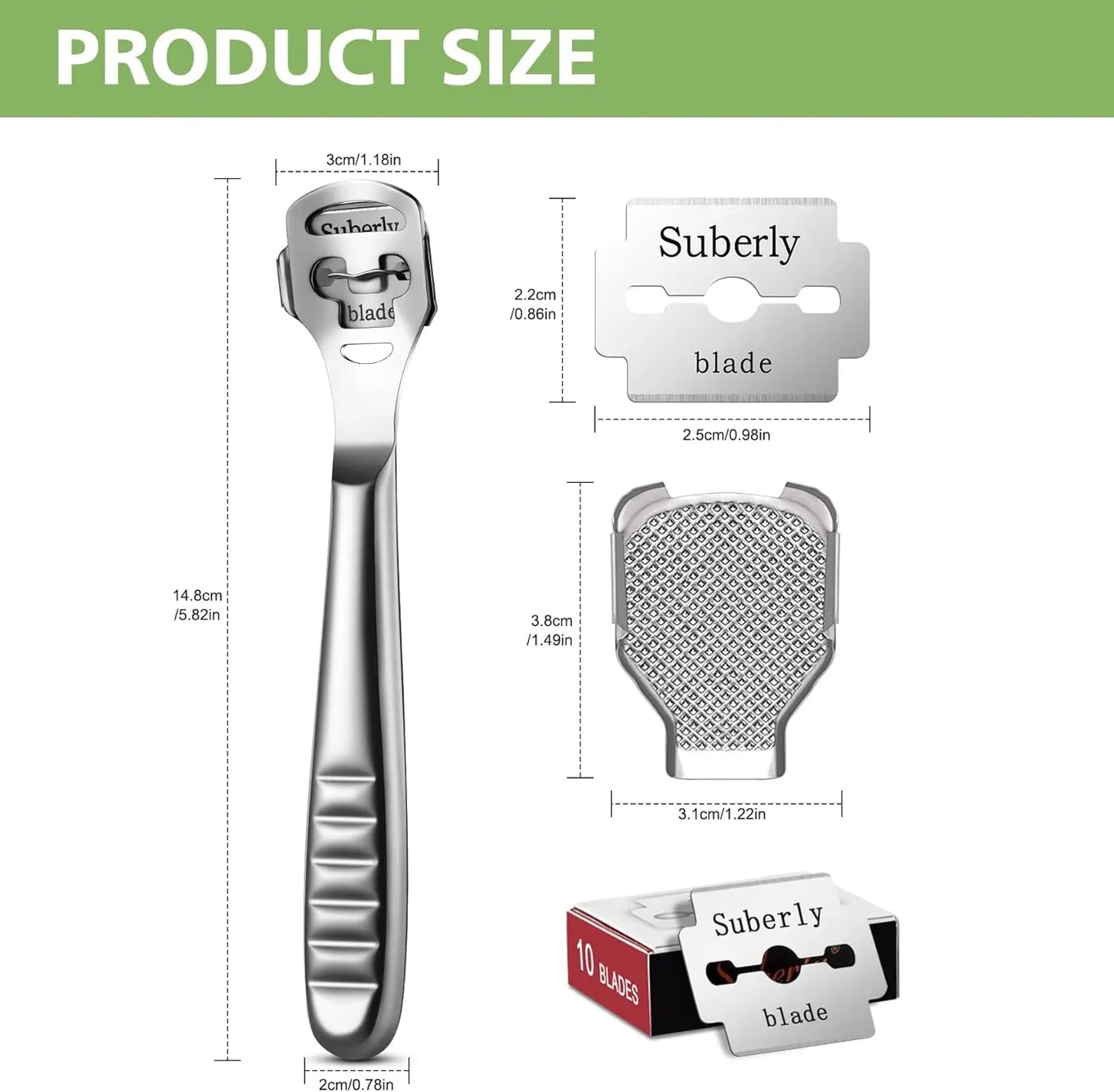Callus Shaver Remover with 10Replacement Blades Stainless Steel Comfort Grip Foot Corn Scraper Heel Rasp Foot Care Pedicure Tool