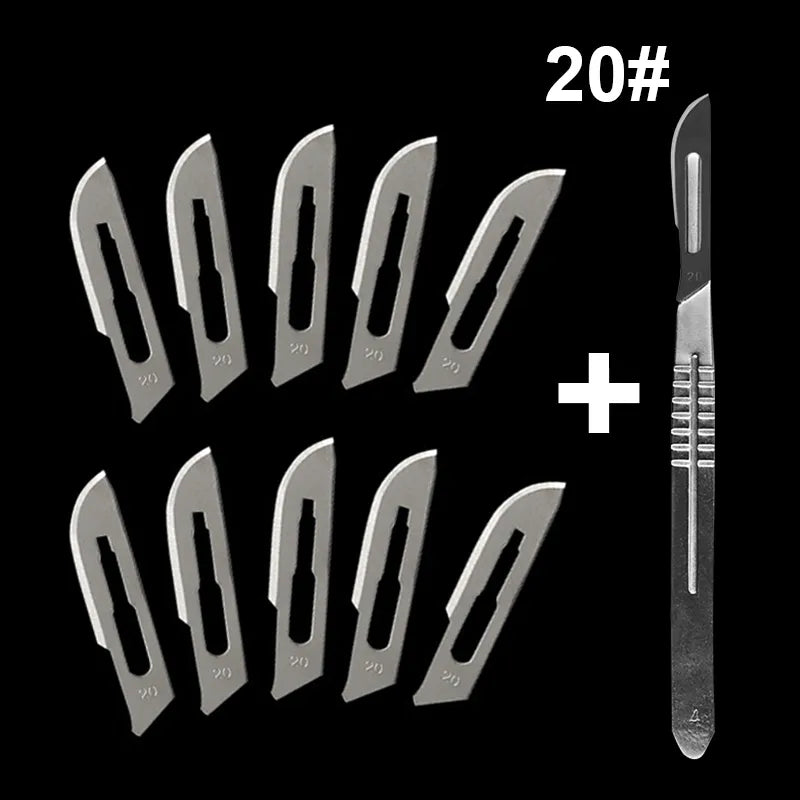 Carbon Steel Carving Metal Scalpel Blades Handle Scalpel DIY Cutting Repair Animal Surgical Knife Tool Kits Box Non Slip