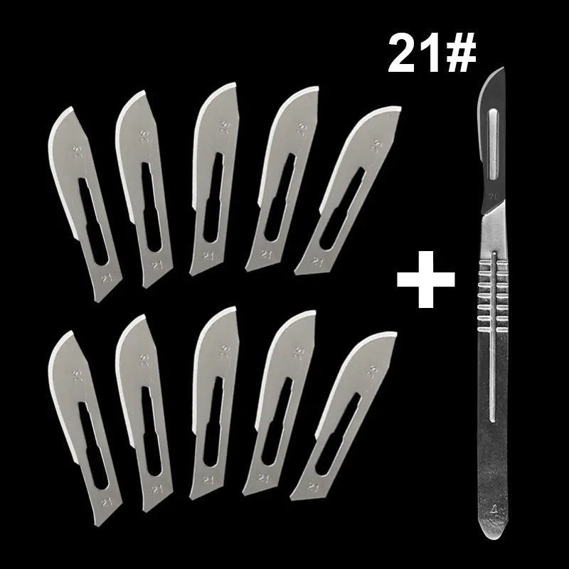 Carbon Steel Carving Metal Scalpel Blades Handle Scalpel DIY Cutting Repair Animal Surgical Knife Tool Kits Box Non Slip