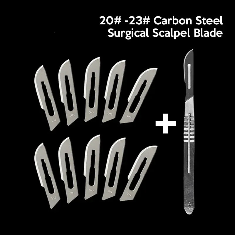 Carbon Steel Carving Metal Scalpel Blades Handle Scalpel DIY Cutting Repair Animal Surgical Knife Tool Kits Box Non Slip