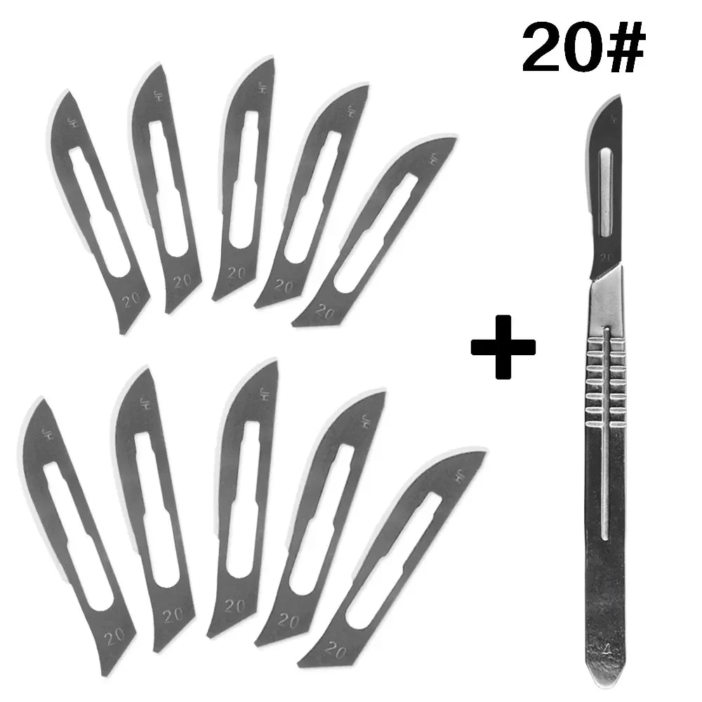 Carbon Steel Carving Metal Scalpel Blades Handle Scalpel DIY Cutting Repair Animal Surgical Knife Tool Kits Box Non Slip