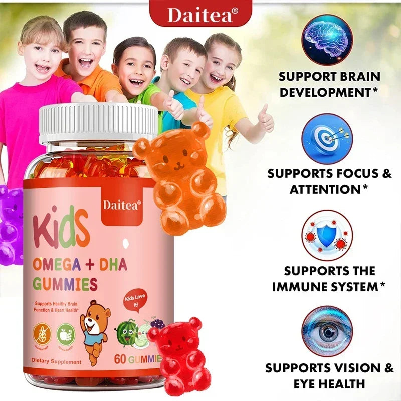 Children's Intelligence Supplement Gummies OMEGA + DHA Supports Attention, Memory and Nutrition, Brain Function Supplement