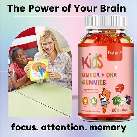 Children's Intelligence Supplement Gummies OMEGA + DHA Supports Attention, Memory and Nutrition, Brain Function Supplement