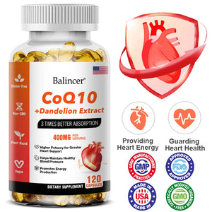 Coenzyme Q10 (Ubiquinol) Capsules with Dandelion Extract Energy Health Food Organic Ultra High Absorption Coenzyme Q10