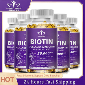 Collagen Biotin Supplement with Hyalurin&Keratin-Vitamins for Hair Growth- Women & Men-B1B2 B3B6B12 -Nails&Skin-Multi-Vitamins