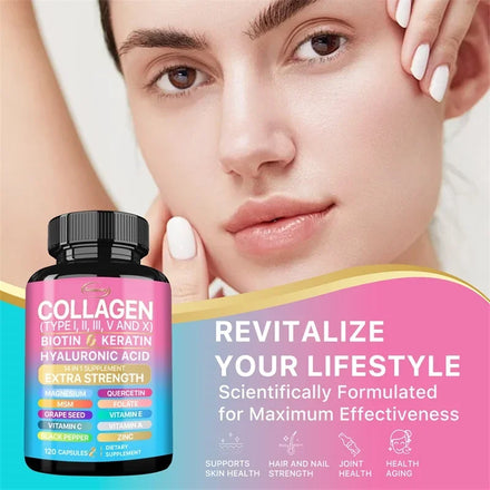 Collagen Capsules (Types I, II, III, V and X) - Anti-aging, Antioxidant, Whitening, Skin, Nail and Hair Care Supplements
