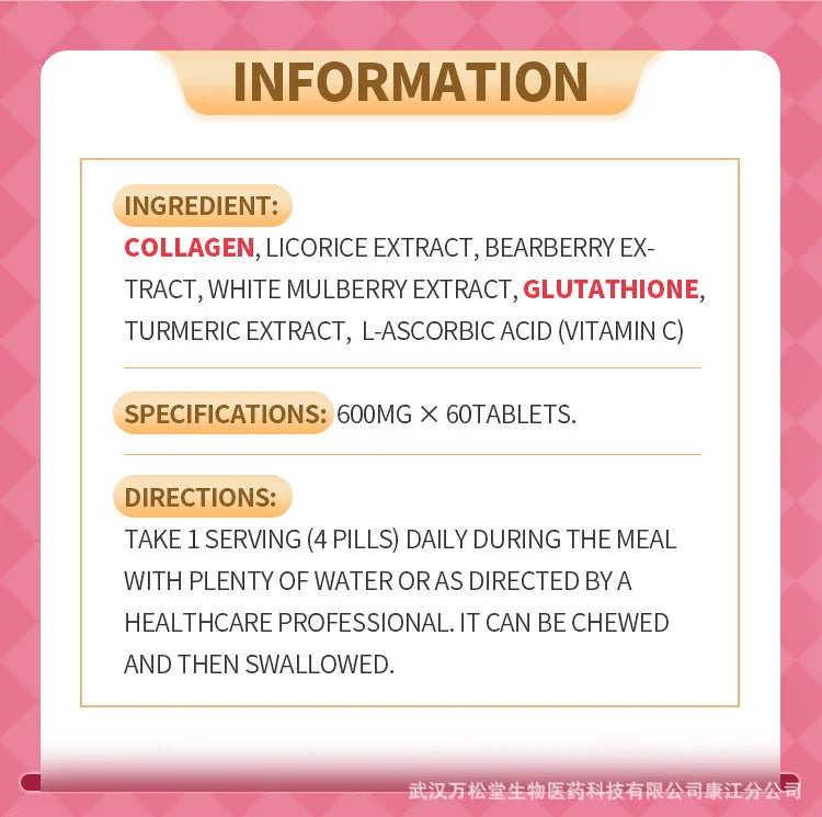 Collagen Lightening Sheet, 60 Pills, Lightening, For Skin