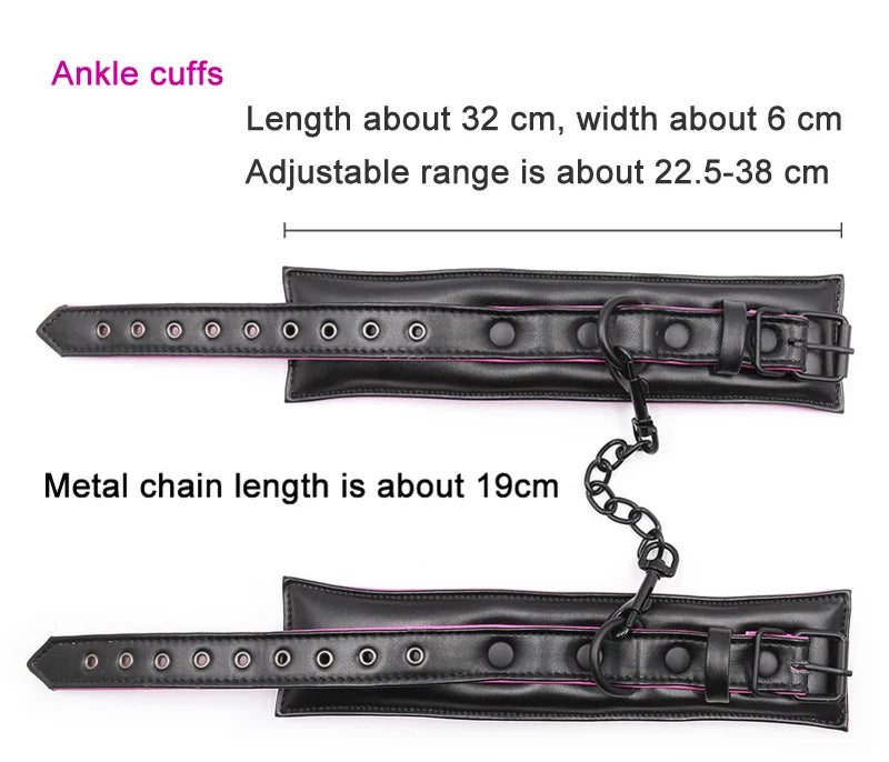 Couple Leather Bdsm Bondage Set 3pcs Restraints Collars Ankle Cuff Handcuffs For Bondage Set For Women Adults