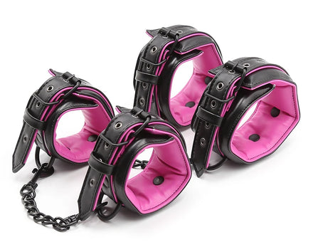 Couple Leather Bdsm Bondage Set 3pcs Restraints Collars Ankle Cuff Handcuffs For Bondage Set For Women Adults