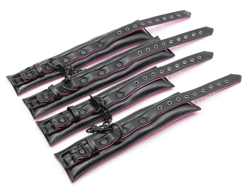 Couple Leather Bdsm Bondage Set 3pcs Restraints Collars Ankle Cuff Handcuffs For Bondage Set For Women Adults