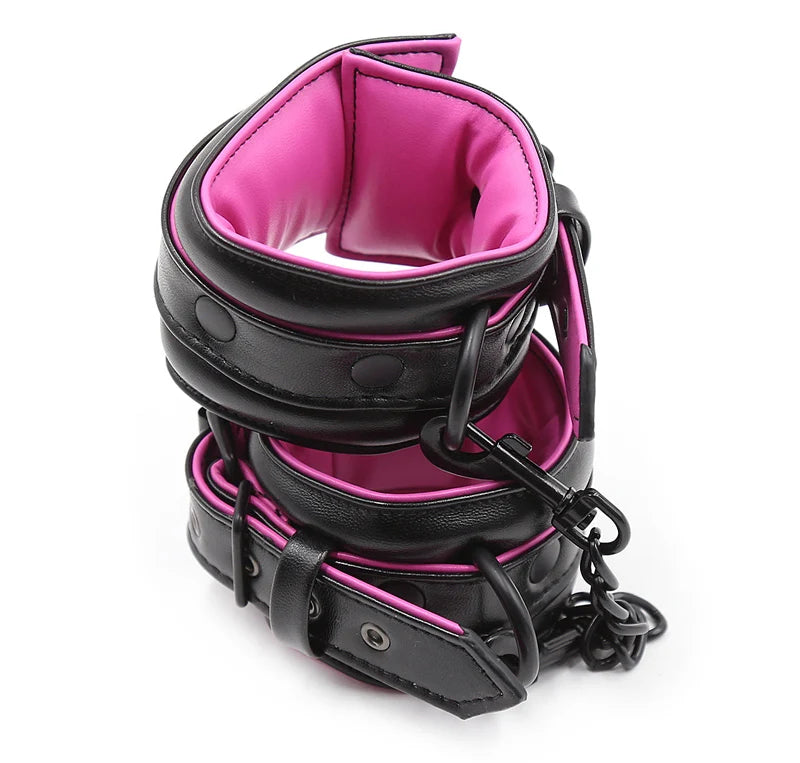 Couple Leather Bdsm Bondage Set 3pcs Restraints Collars Ankle Cuff Handcuffs For Bondage Set For Women Adults