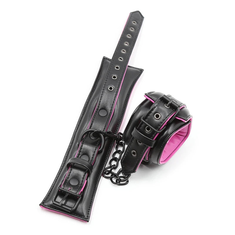 Couple Leather Bdsm Bondage Set 3pcs Restraints Collars Ankle Cuff Handcuffs For Bondage Set For Women Adults
