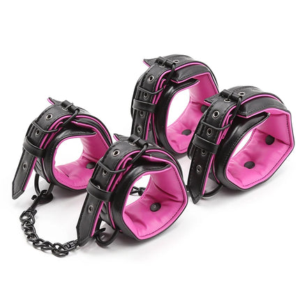 Couple Leather Bdsm Bondage Set 3pcs Restraints Collars Ankle Cuff Handcuffs For Bondage Set For Women Adults