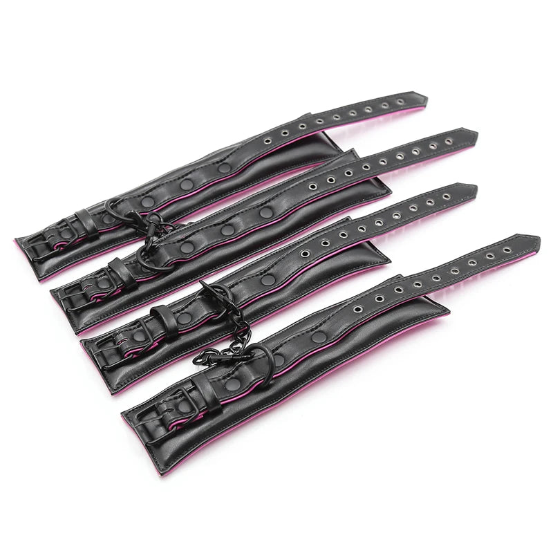 Couple Leather Bdsm Bondage Set 3pcs Restraints Collars Ankle Cuff Handcuffs For Bondage Set For Women Adults