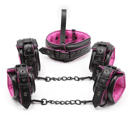 Couple Leather Bdsm Bondage Set 3pcs Restraints Collars Ankle Cuff Handcuffs For Bondage Set For Women Adults