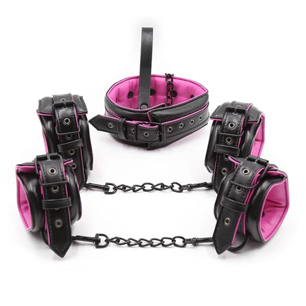 Couple Leather Bdsm Bondage Set 3pcs Restraints Collars Ankle Cuff Handcuffs For Bondage Set For Women Adults
